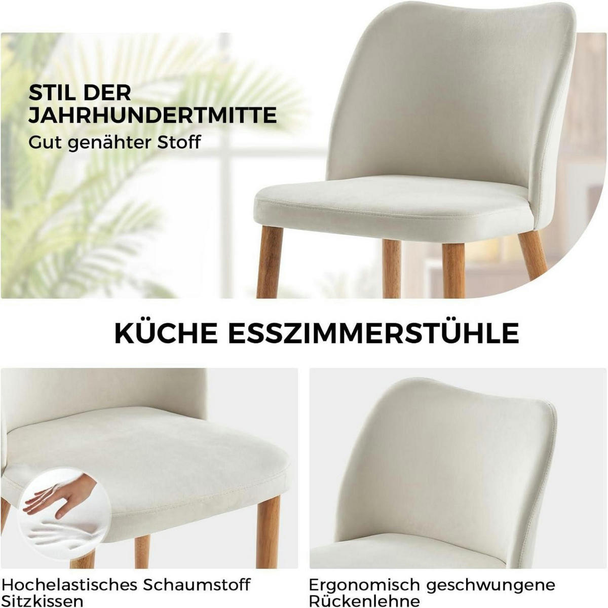 ESSZIMMERSTUHL 4er Set Weiß mit Holzbeinen - Weiß, Textil (47/77/51cm)