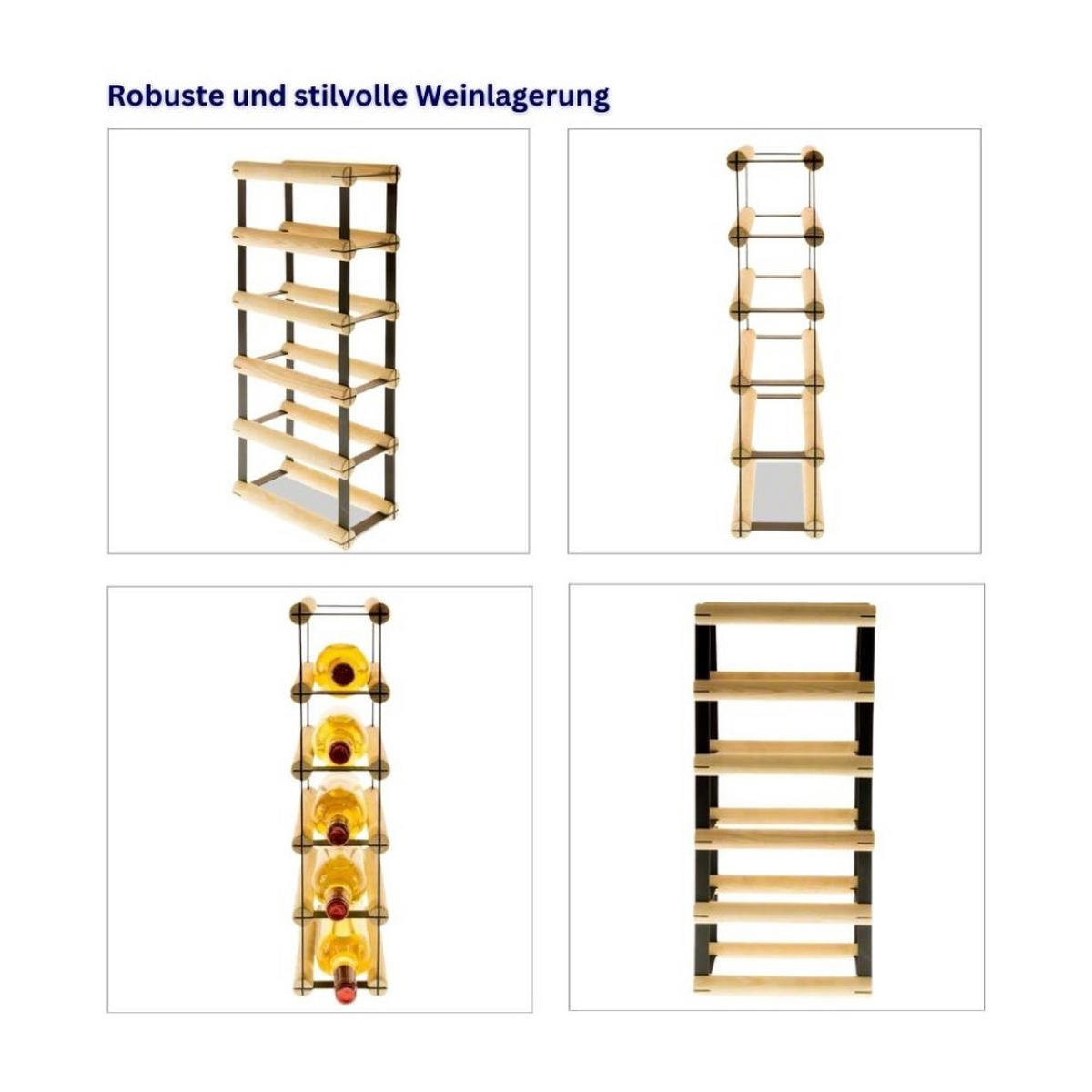 WEINREGAL Vinotega Mod Metal 52,5x12,5x24,5 cm 1x5 Flaschen Massives Kiefernholz Braun Geölt - Braun, Holz (12.5/52.5/24.5cm) - PROREGAL