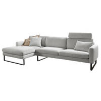 ECKSOFA RICARDA Hellgrau Cord - Hellgrau/Schwarz, Textil/Metall (298/154cm) - KAWOLA