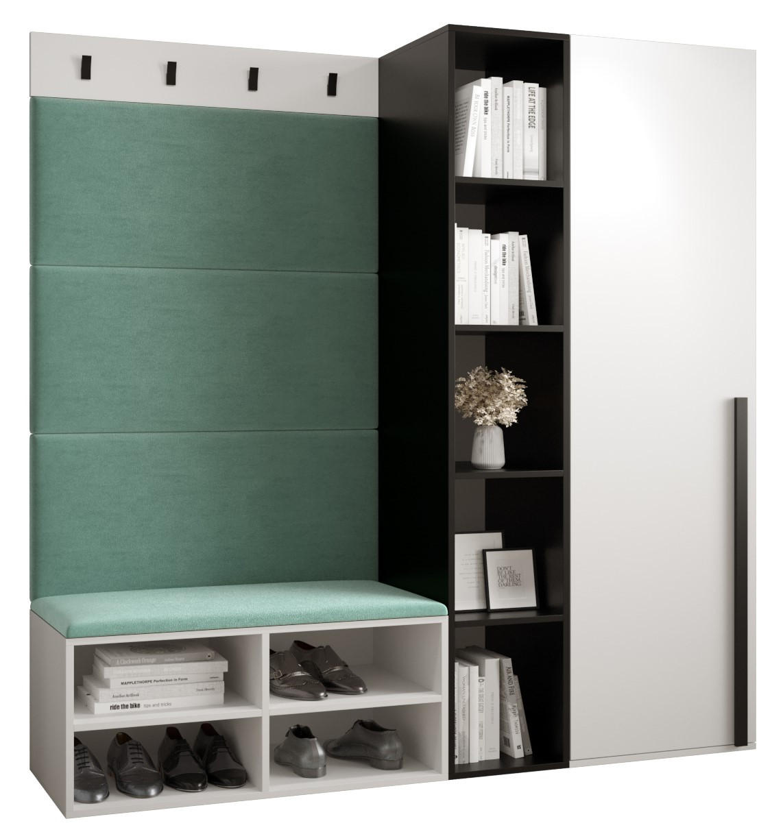 Möbel Kryspol Garderoben-Set Weiß, Mintgrün 164x184x42 cm