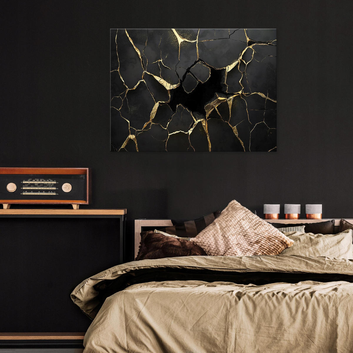 BILDER Abstrakt Marmor Schwarz Gold Modern Wohnzimmer 60x40 - Schwarz, Holzwerkstoff (60/40cm) - Wallarena