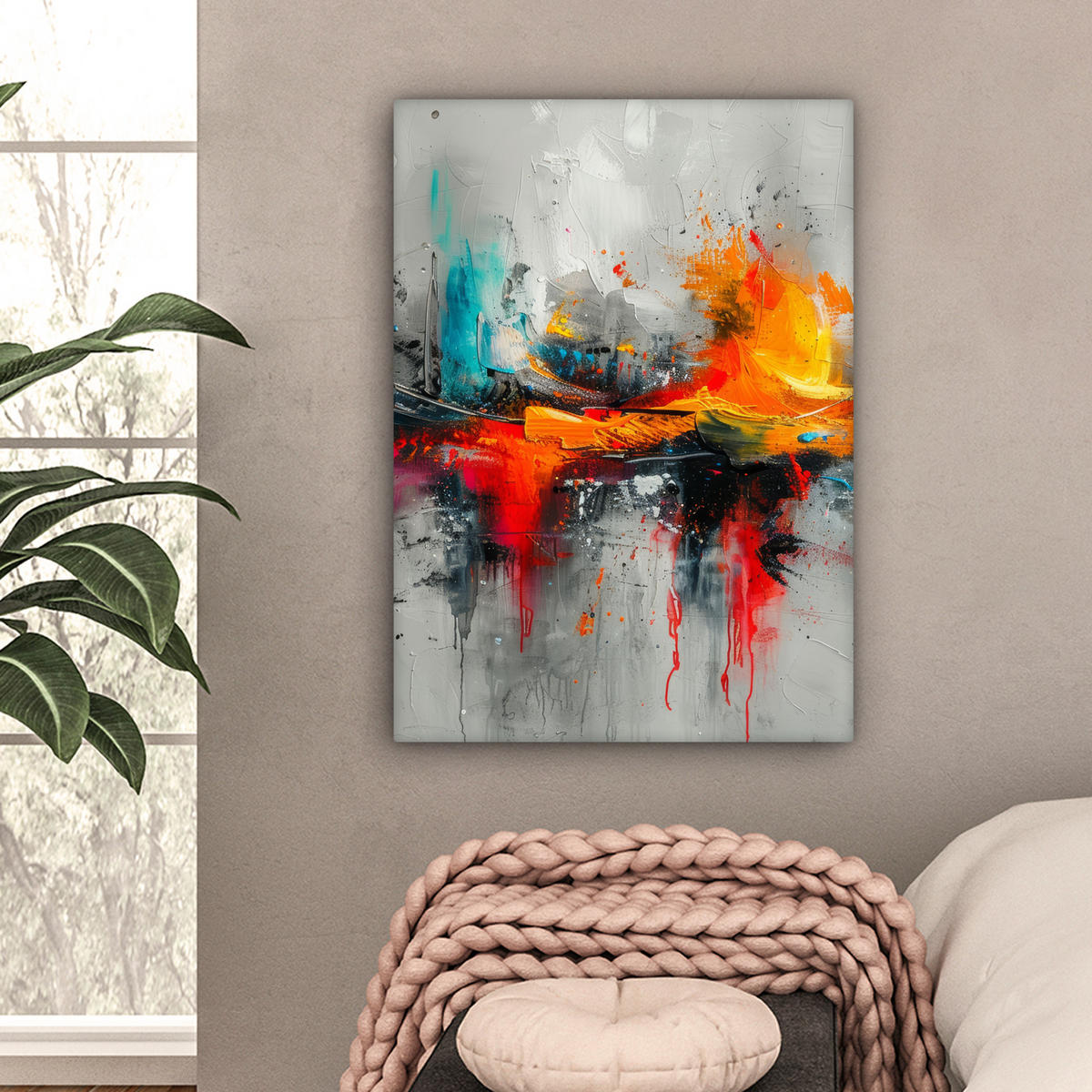 LEINWANDBILD Moderne Kunst - Orange - Grau - Abstrakt 60x80 cm - Hellgrau, Textil (60/80cm) - MuchoWow
