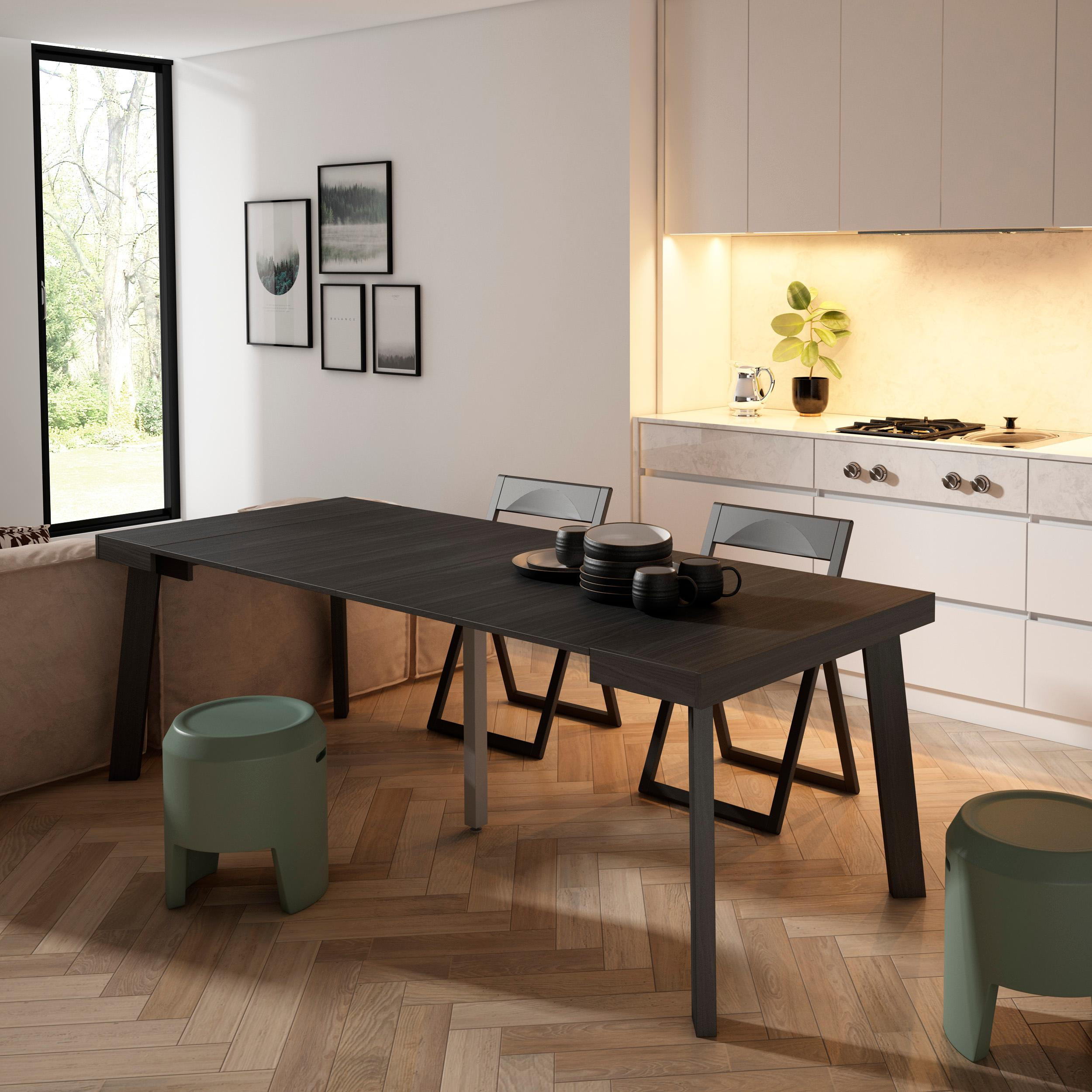 KONSOLENTISCH ausziehbar 58 bis 222cm, für 10 Gäste, schwarz, 90/58/73cm - Schwarz, Holzwerkstoff (90/222/73cm) - Skraut Home