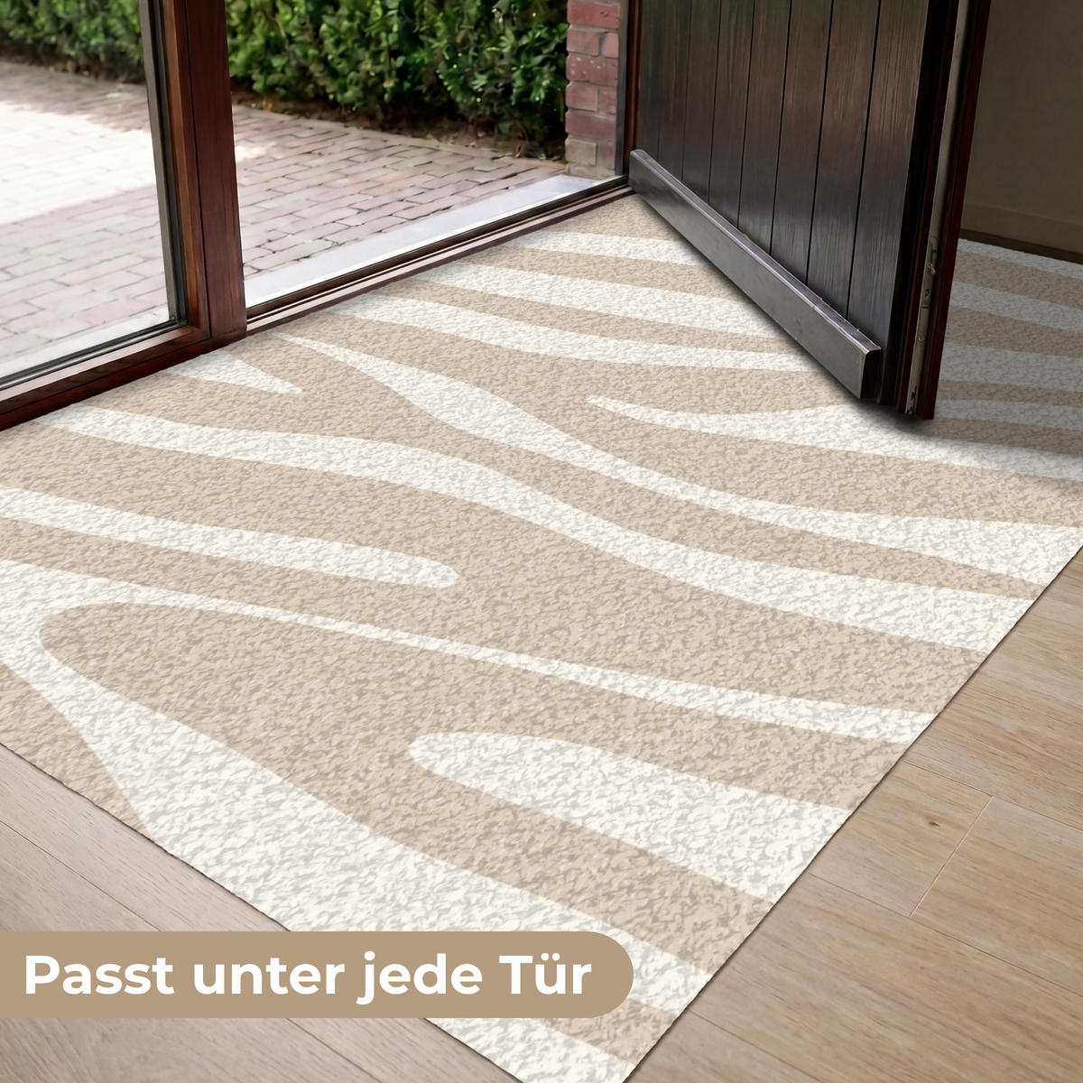 FUSSMATTE Zebramuster - Beige - Weiß - Tiermuster Schmutzfänger 150x90 cm - Beige, Kunststoff (150/90cm) - MuchoWow