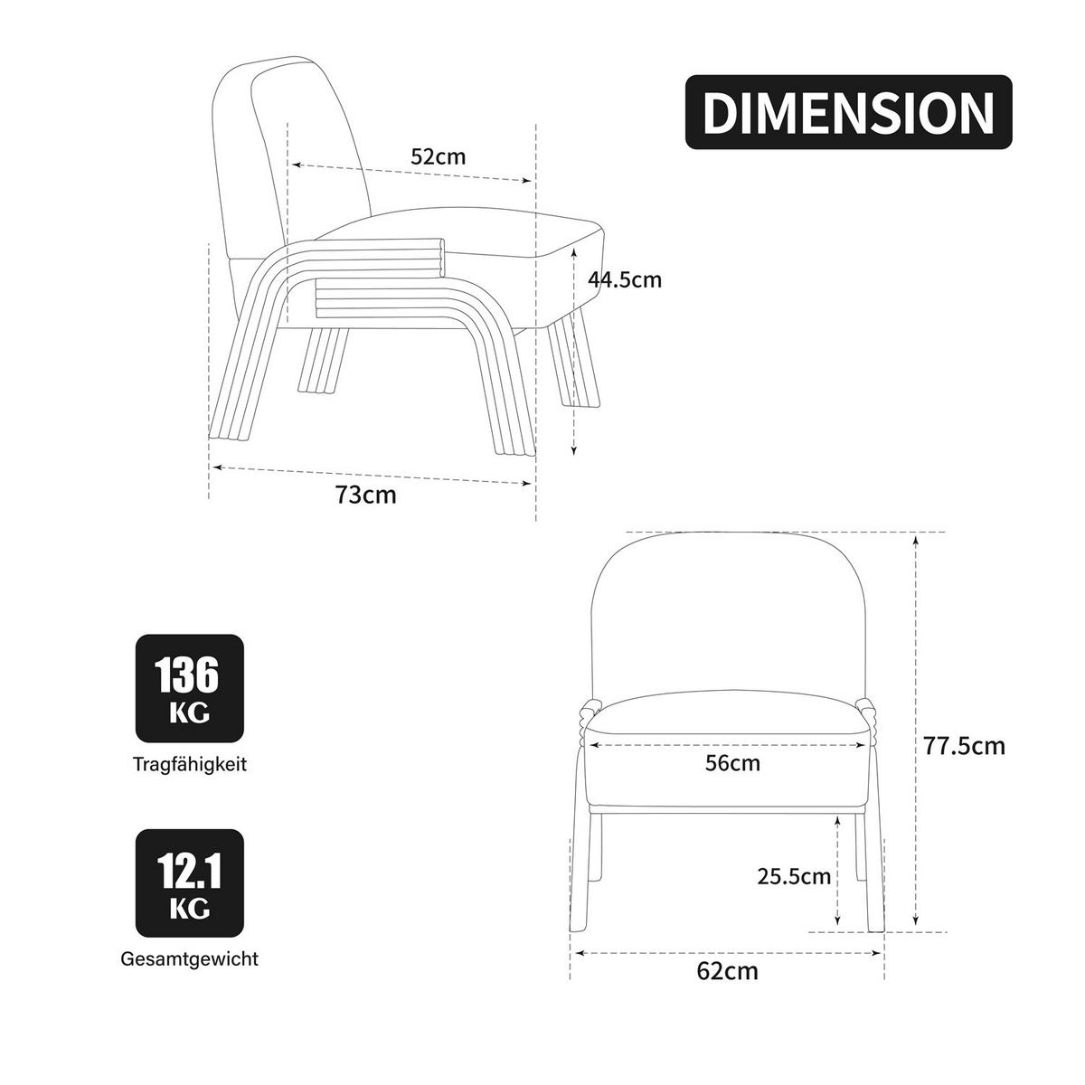 SESSEL Loungesessel Chenille mit Holzbeinen - Weiß, Textil (62/77.5/73cm) - Kaket