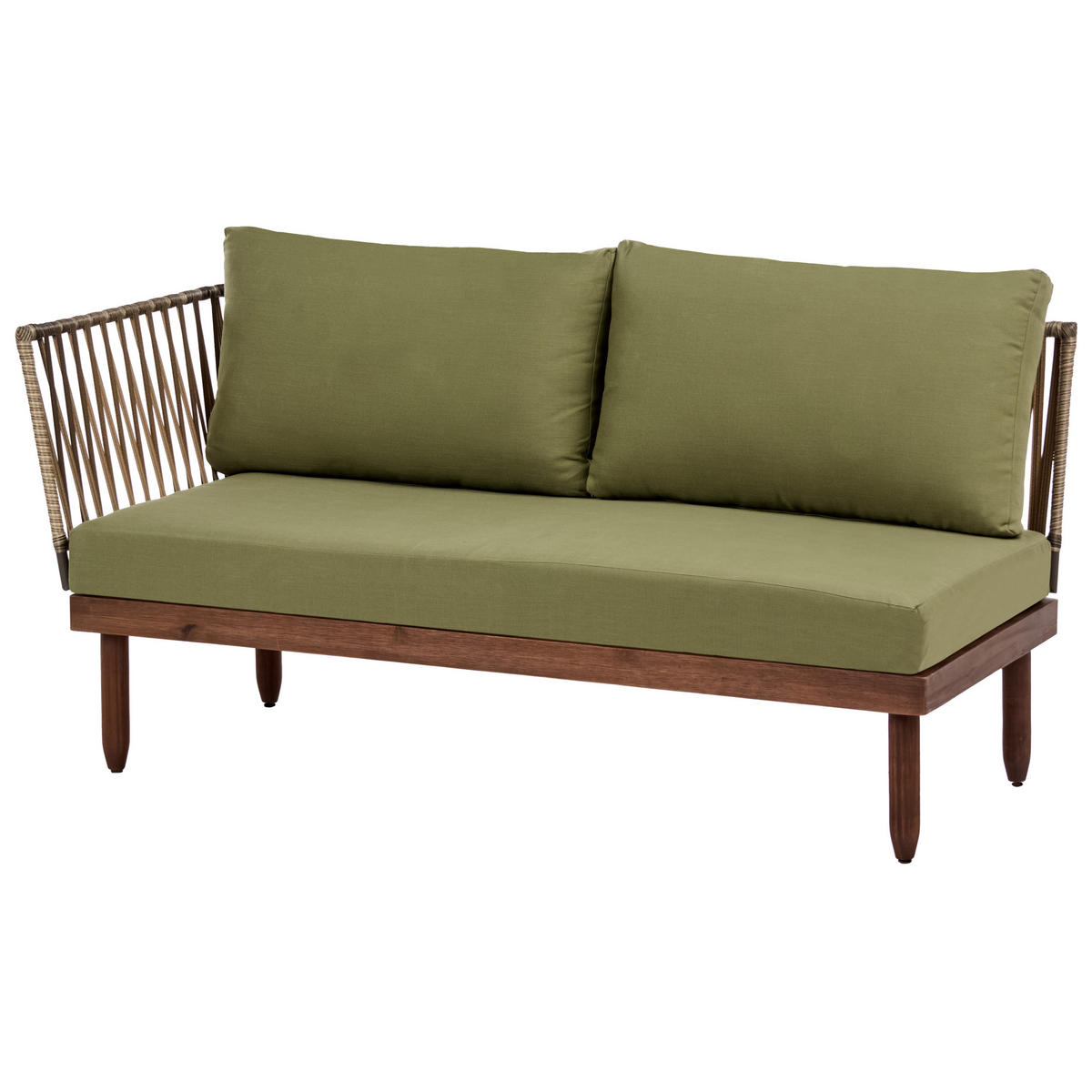 LOUNGE-SET mit Tisch 4-Sitzer Akazienholz linksseitig Dunkelbraun/Grün Cremona - Braun/Grün, Holz - Beliani