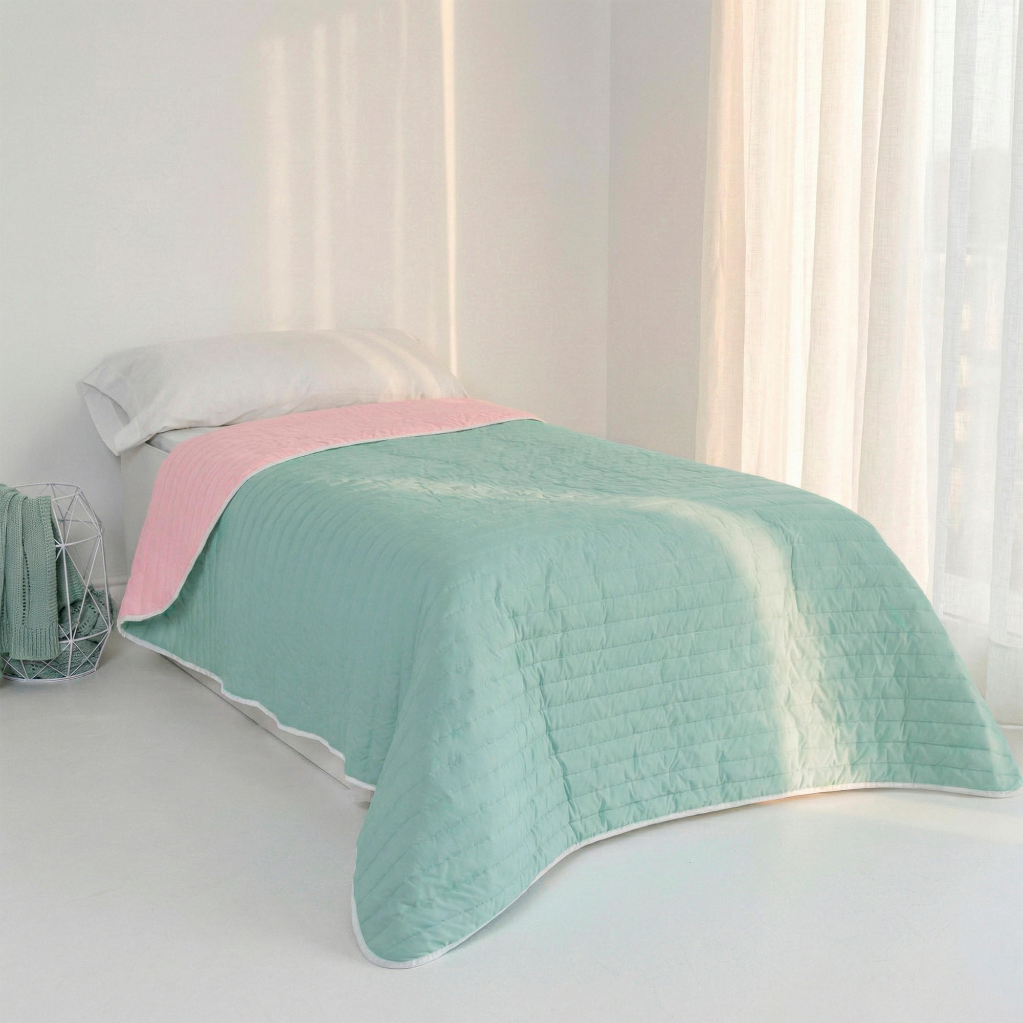 TAGESDECKE dash 200x260 cm (bett 105) minze - Mintgrün, Textil (200/260cm) - Happy Friday