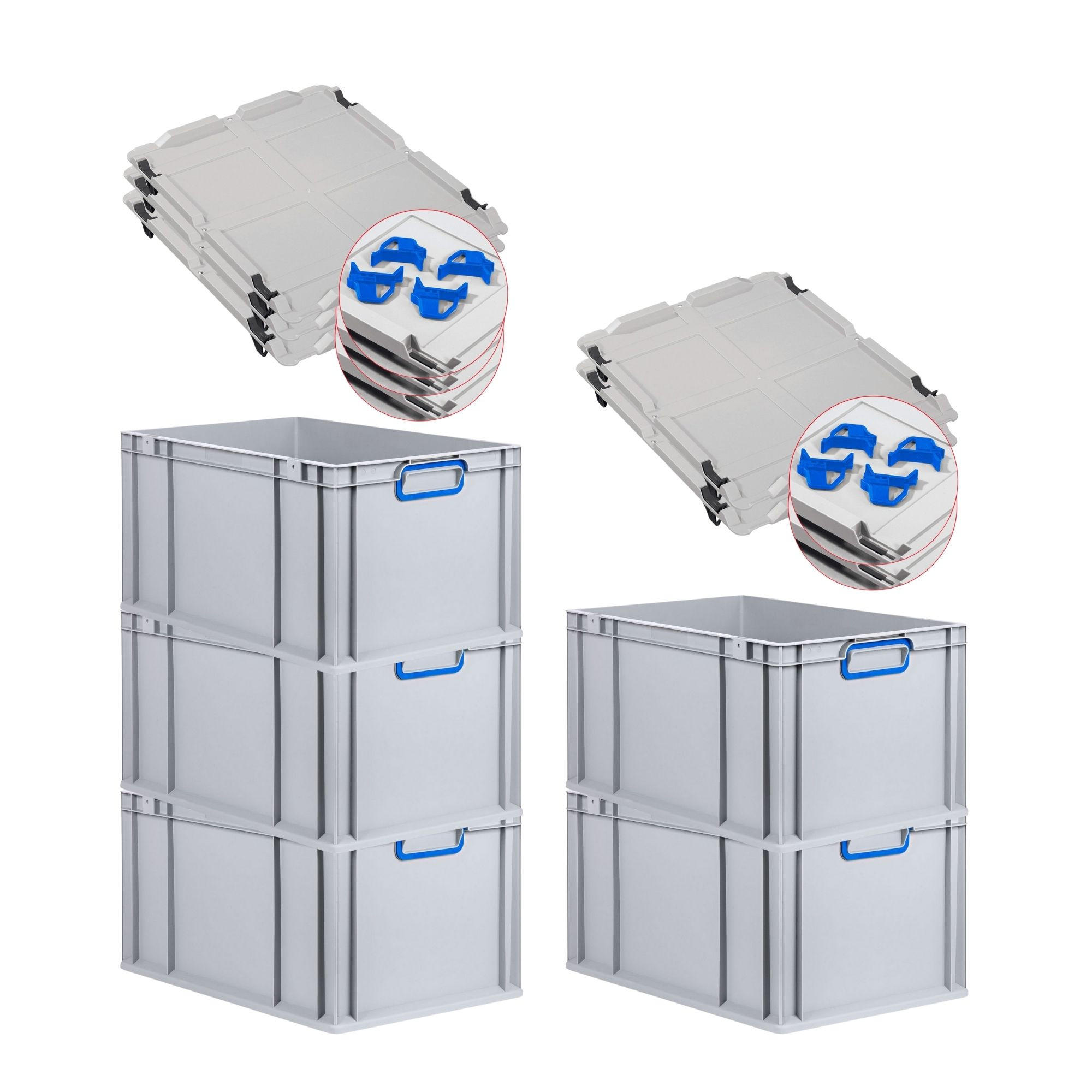 EUROBOX 5x Nextgen Color Mit Auflagedeckel 32x40x60cm Griffe Blau Geschlossen - Blau, Kunststoff (40/32/60cm) - PROREGAL
