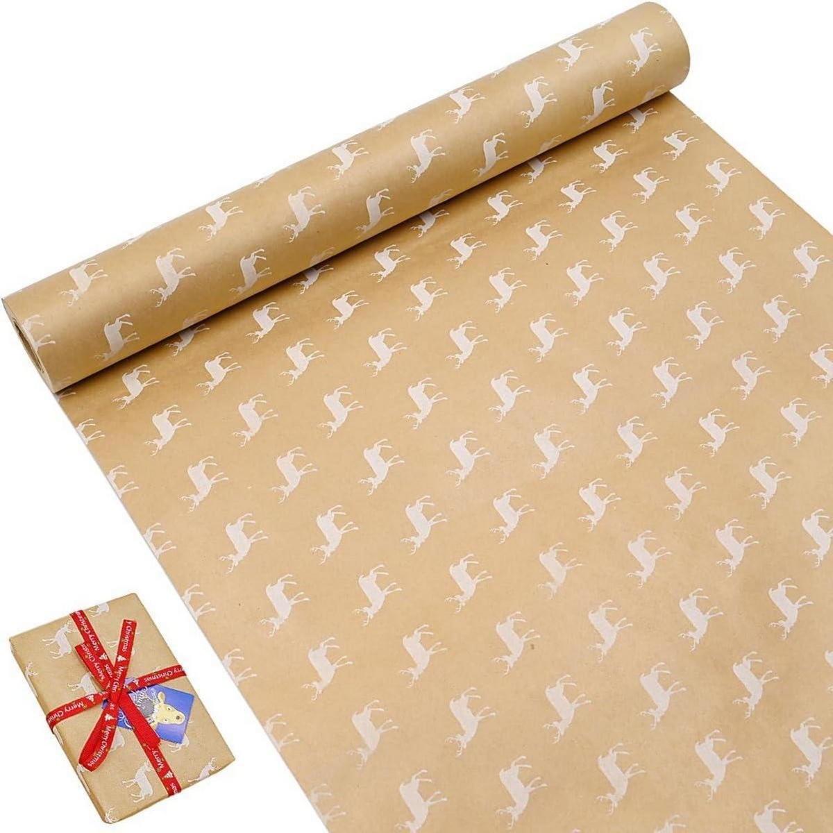 GESCHENKPAPIER 43 cm x 15 m Kraftpapier Elch Motiv - Braun, Papier (43/1/1500cm)