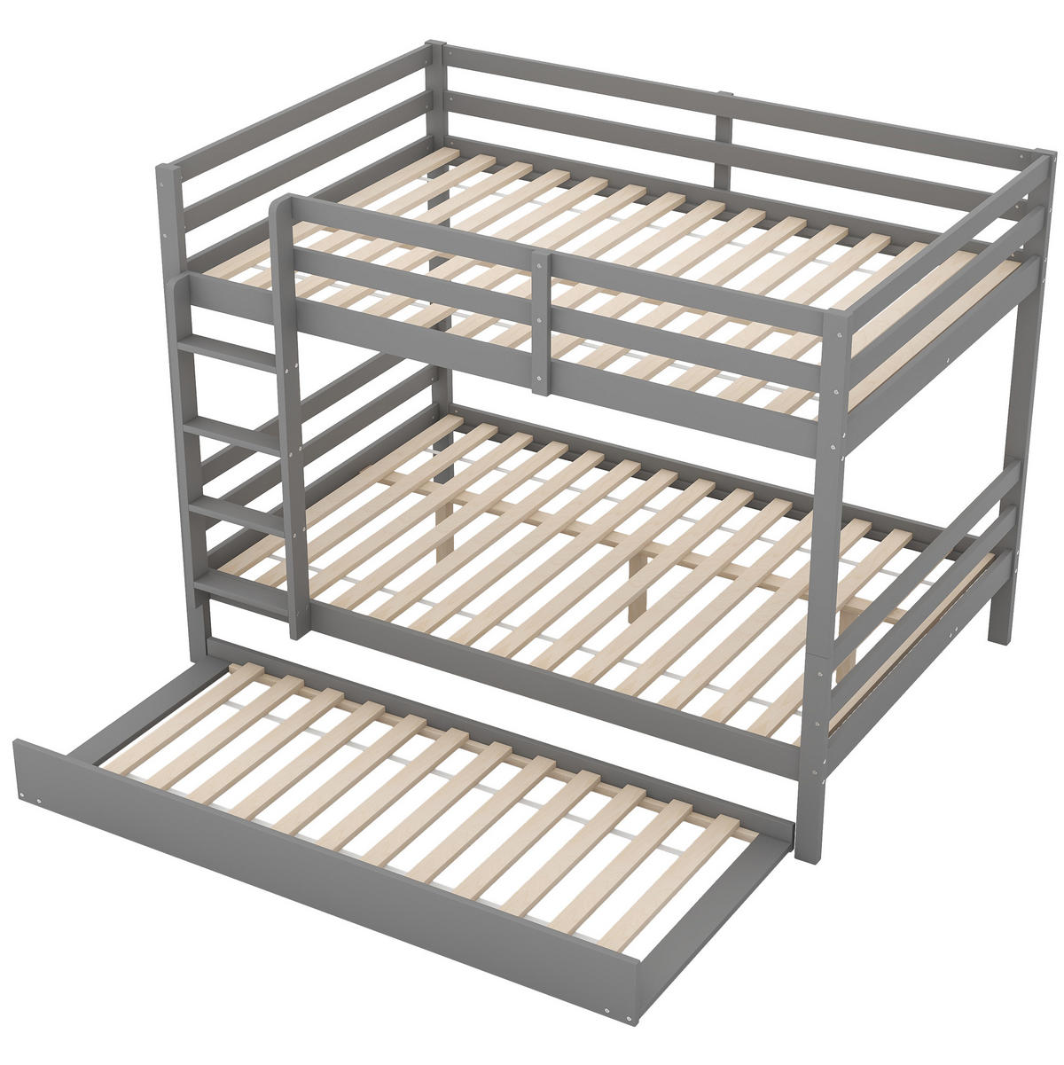 ETAGENBETT 140/200 cm aus Kiefer mit Ausziehbett und stabiler Treppe Grau - Grau, Holz (140/200cm) - Modenvie