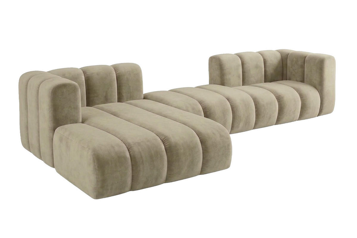 ECKSOFA Modulares In L-Form, Velvet-Stoff Riviera, Beige, Links, GRAND 319 cm - Beige, Holz (319/175cm) - Kaiser Möbel
