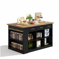 KÜCHENINSEL mit ausziehbarem Esstisch 150 x 90 x 90 cm MDF Natural and Black - Naturfarben, Holz (90/90/150cm) - Beauniv