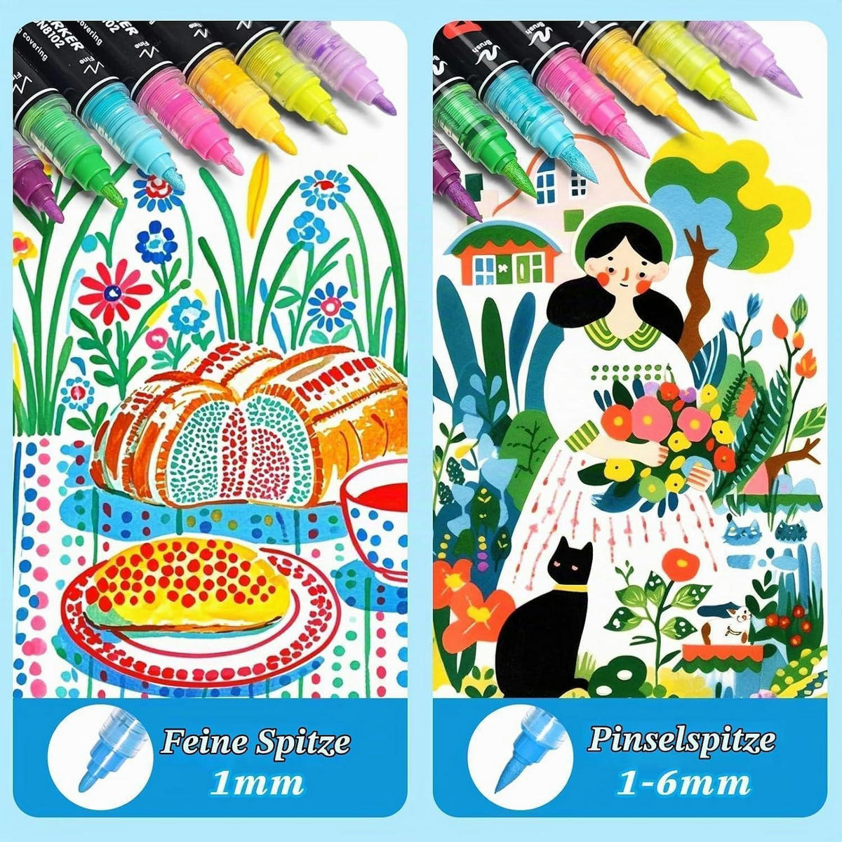 ACRYLSTIFTE 60er Set Doppelspitze wasserfest - Multicolor, Kunststoff (1/1/14cm)