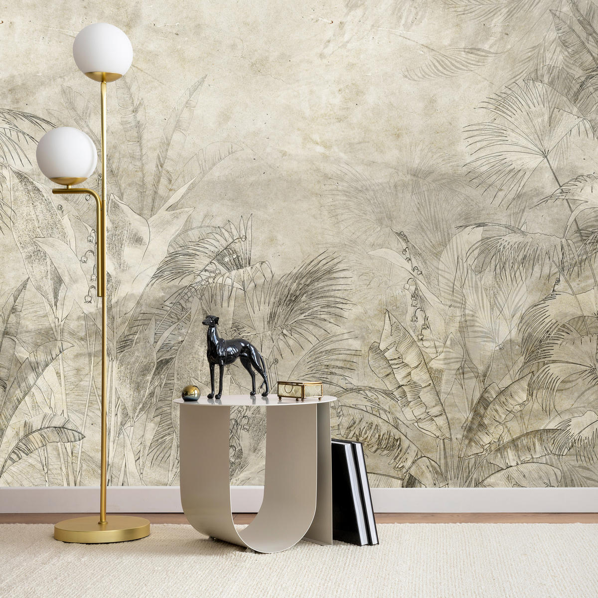 FOTOTAPETE für Schlafzimmer Vintage Botanische Blätter Tropisch 150x105 - Beige/Braun, Papier (150/105cm) - Muralo