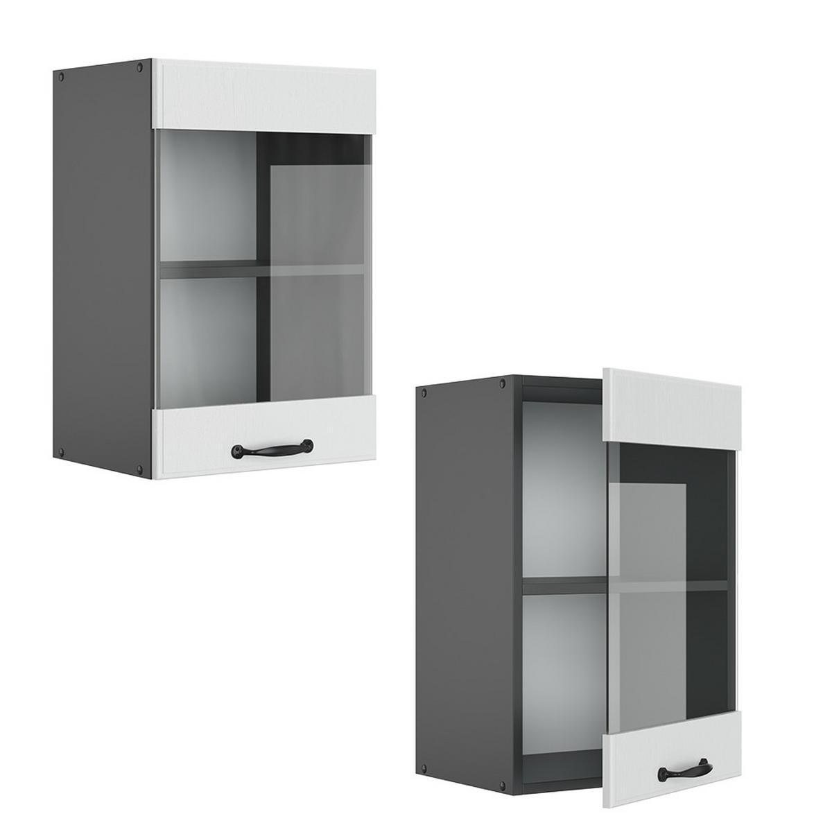 KÜCHENGLASSCHRANK R-Line Weiß Landhaus 40 cm - Anthrazit/Weiß, Holzwerkstoff (40/60/31cm) - Vicco