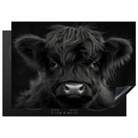 HERDABDECKPLATTE Scottish Highlander - Schwarz - Kalb - Kuh Herdabdeckung Induktionsfeld 75x52 cm - Schwarz, Kunststoff (75/52/0.2cm) - MuchoWow