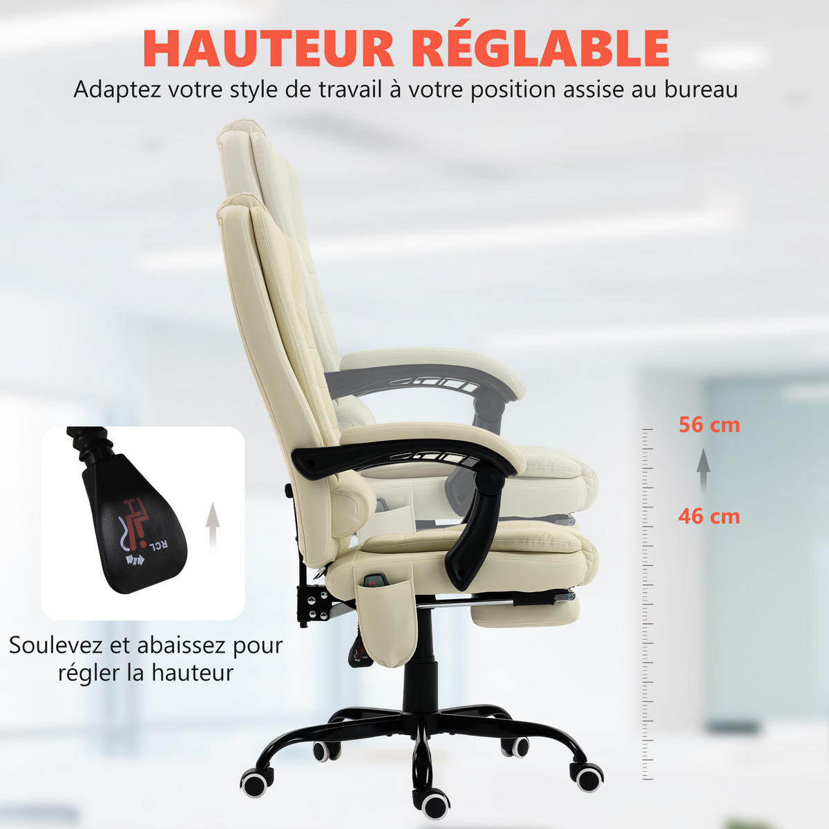 CHEFSESSEL DE-11831 7-Punkt-Massage & 155° Neigung Beige - Beige, Metall (79/121/67cm) - ComfortXL