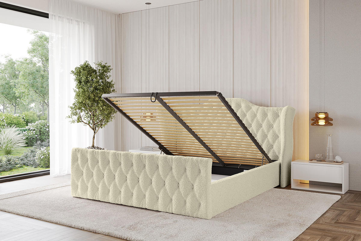 POLSTERBETT mit Bettkasten, Fußteil und Lattenrost, Boxbett mit Matratze H3/H4 - ZORAN-Z 180x200 Beige - Taupe, Holzwerkstoff/Textil (180/200cm) - ALTDECOR