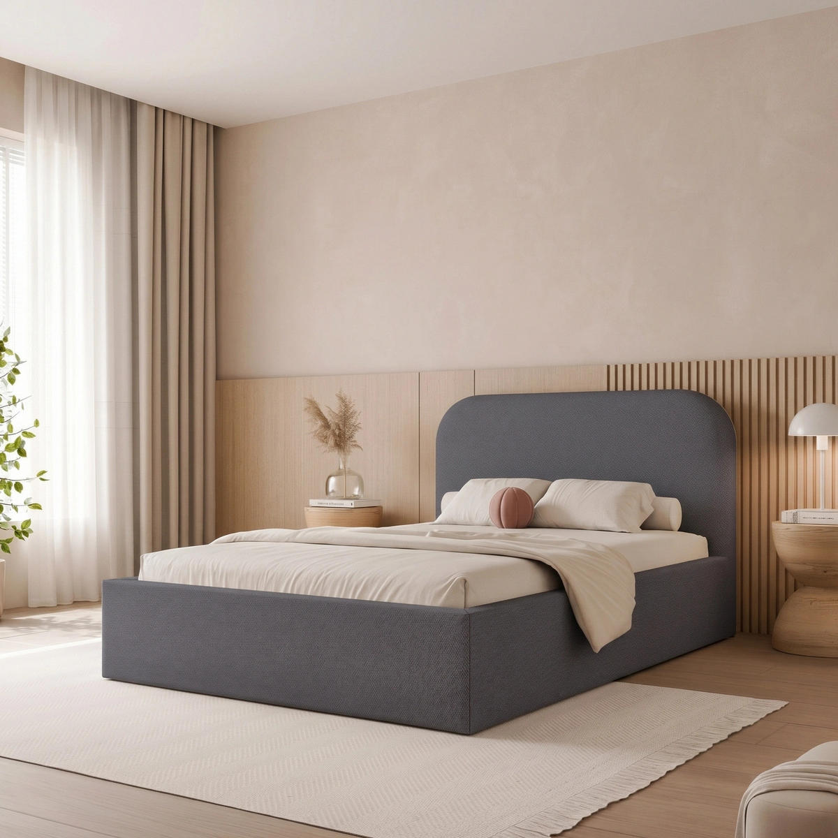 POLSTERBETT FUZZI 120x200 cm Dunkel Graublau (Stoff Lumi) - mit Bettkasten und Lattenrost - Blau/Dunkelgrau, Holzwerkstoff/Textil (120/200cm) - Ravio