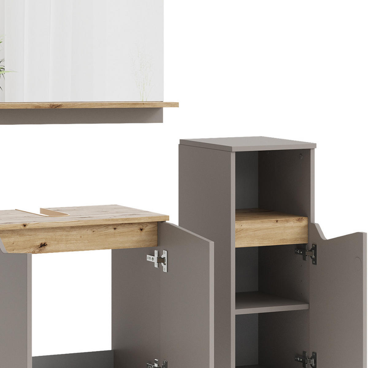 BADMÖBEL-KOMBINATION Marelle Greige 3 Teile, mit Midischrank - Greige, Holzwerkstoff (60/57/35cm) - Vicco