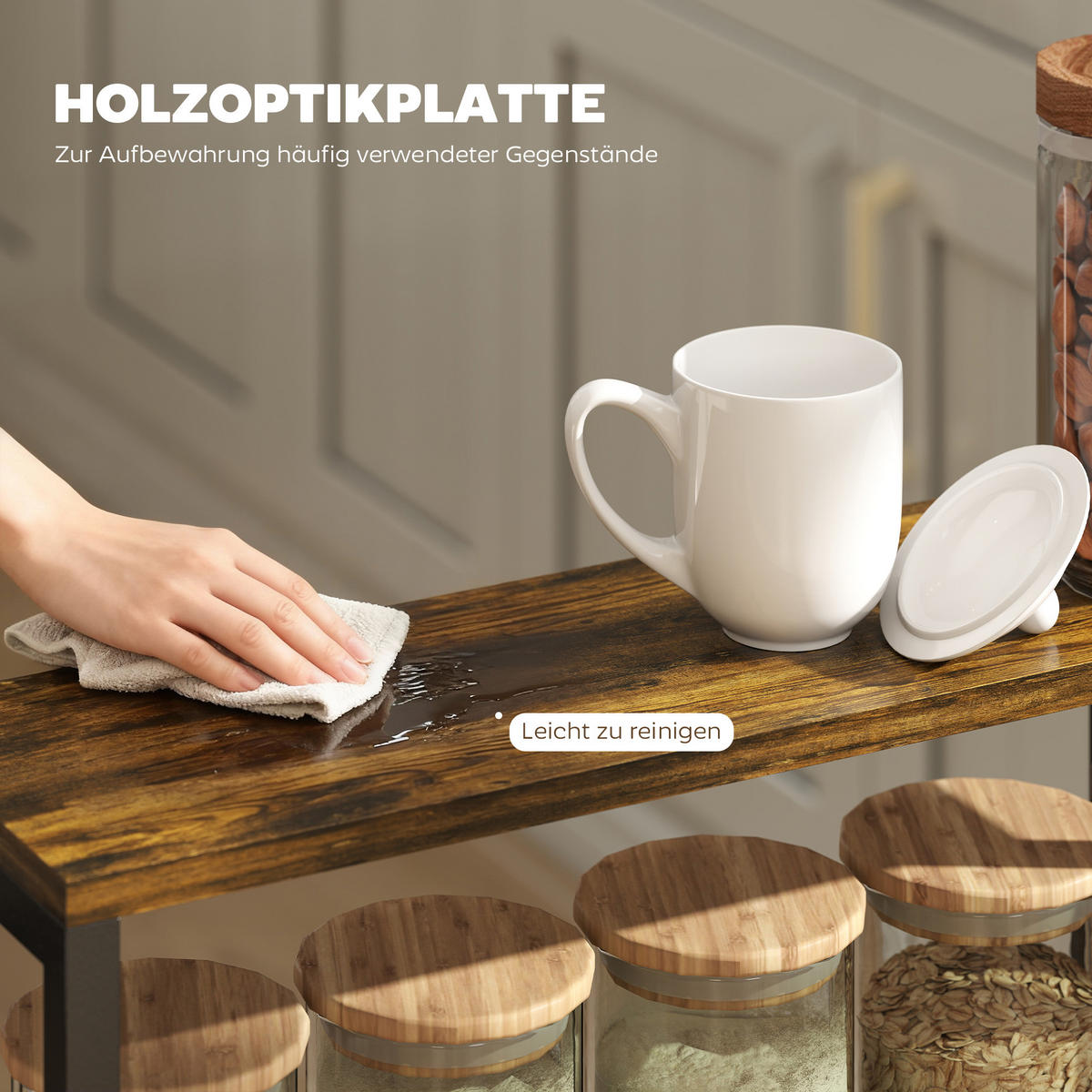 KÜCHENWAGEN Servierwagen mit 5 Ebenen, Rollwagen mit Arbeitsplatte Griff Schwarz - Schwarz, Holzwerkstoff/Metall (13/96.5/47cm) - HOMCOM