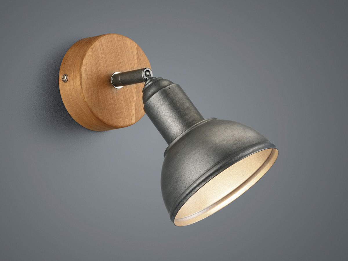 LED-WANDSTRAHLER Holz & Lampenschirm Metall, Höhe 21cm - Silberfarben/Naturfarben, Holz/Metall (11/21/18cm) - meineWunschleuchte