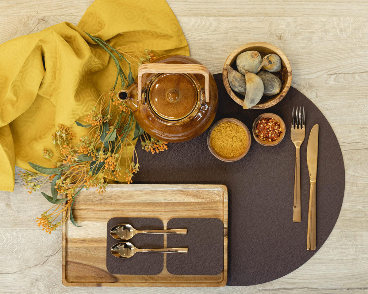 UNTERSETZER - Veganes Leder - Braun / Sand - doppelseitig - 10 x 10 cm - 6 Stück - Braun, Kunststoff (10/10cm) - Cookinglife