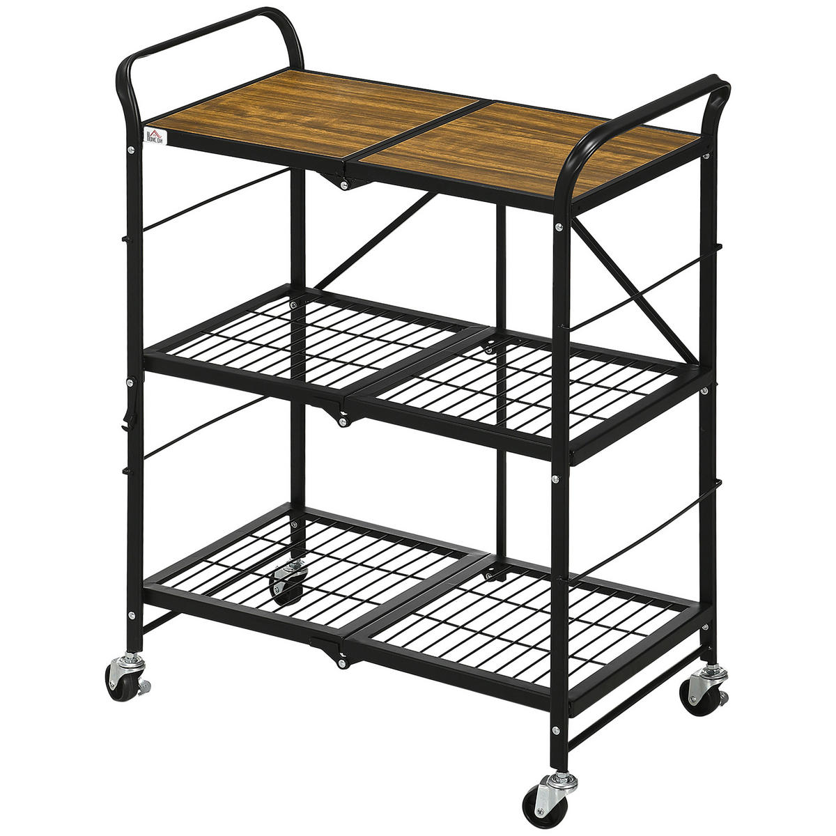 KÜCHENWAGEN DE-08553 klappbarer mit 3 Regalen Schwarz - Schwarz, Metall (35/85/68cm) - ComfortXL