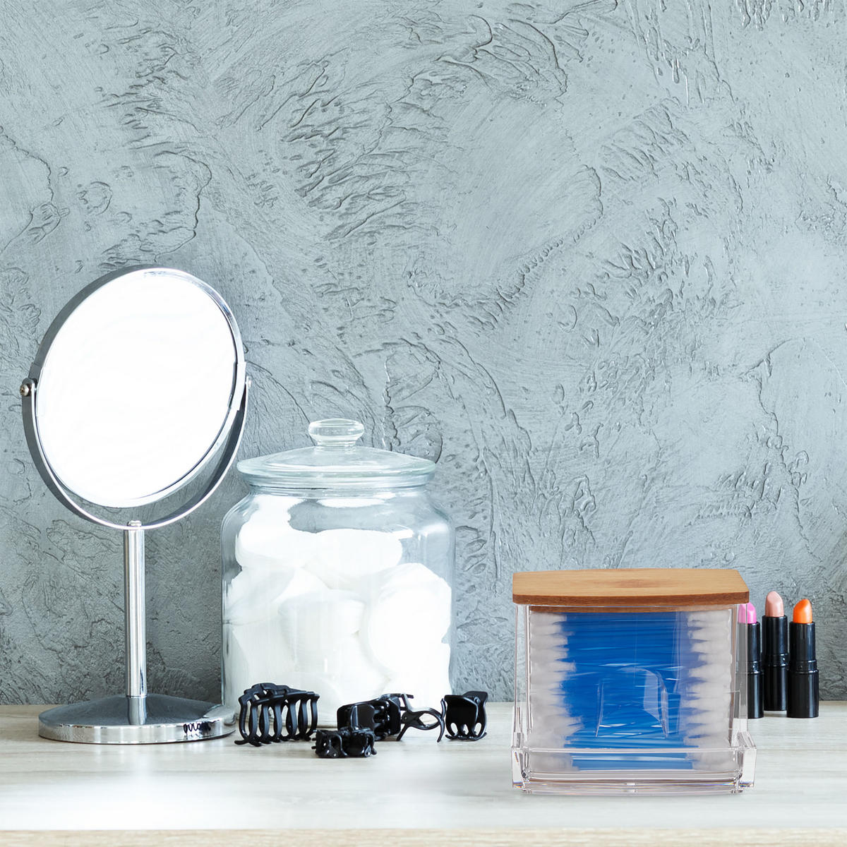 WATTESTÄBCHEN-AUFBEWAHRUNG - Transparent, Holz/Kunststoff (9/7.5/8cm) - Relaxdays