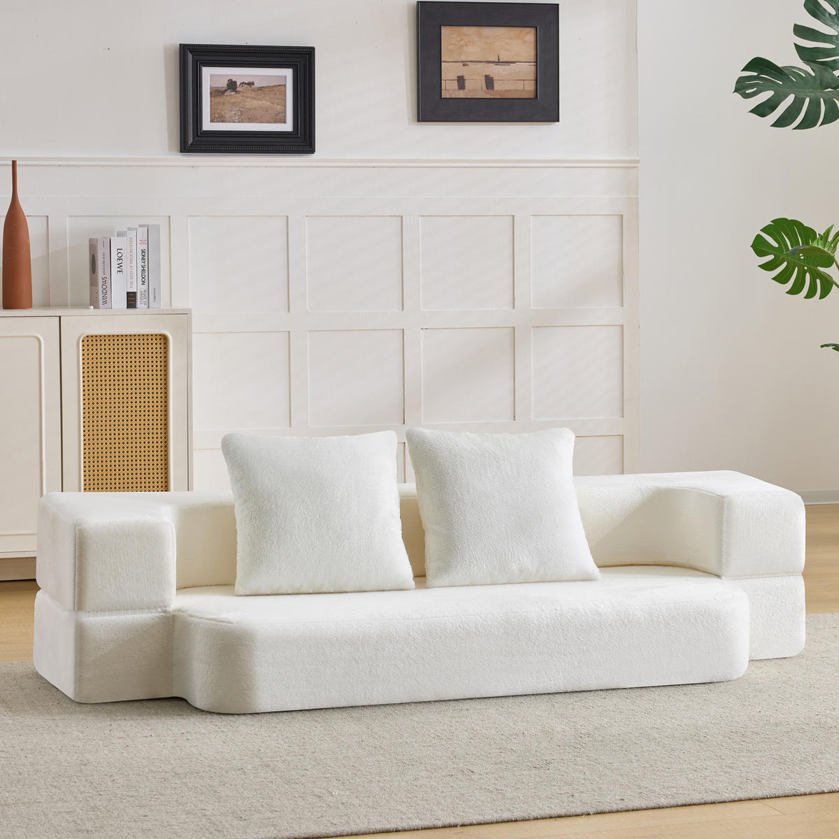 SCHLAFSOFA aus Schaumstoff Cremeweiß mit Schlaffunktion, Federkern und Kissen - Weiß, Kunststoff (190/48/52cm) - Modfu