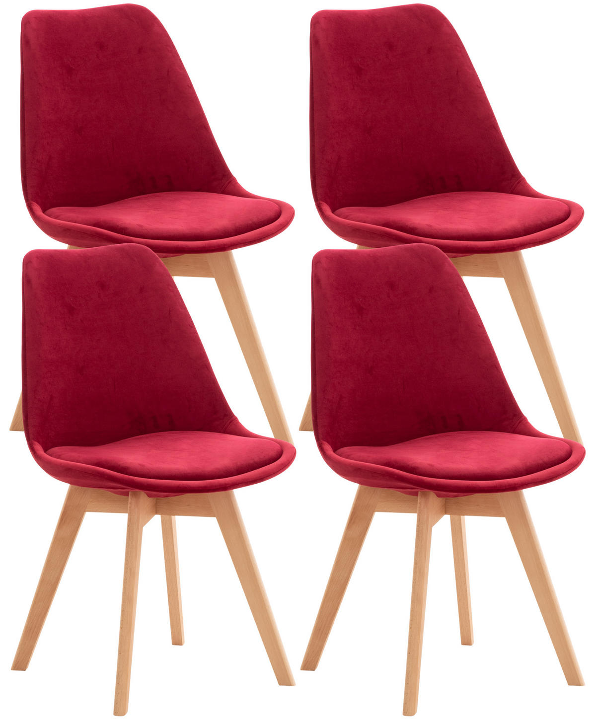 STUHL 4er Set Samt rot - Eukalyptusholzfarben/Rot, Holz/Textil (49/83/50cm) - CLP