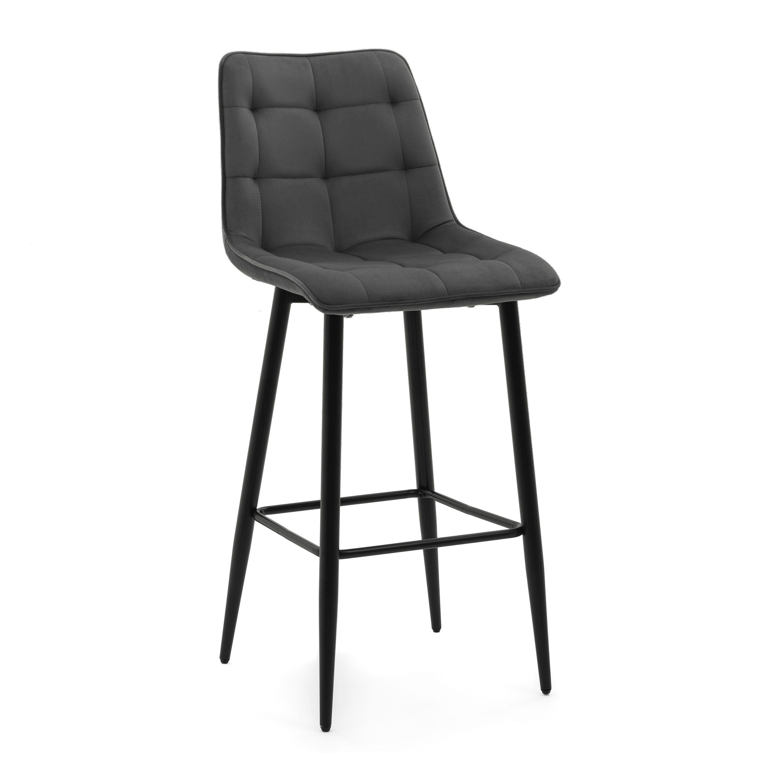 BARHOCKER CHIC gespolsterter mit Steppung - grau - Samt Velours - Schwarz/Grau, Textil/Metall (46/109/56cm) - NEW HOME