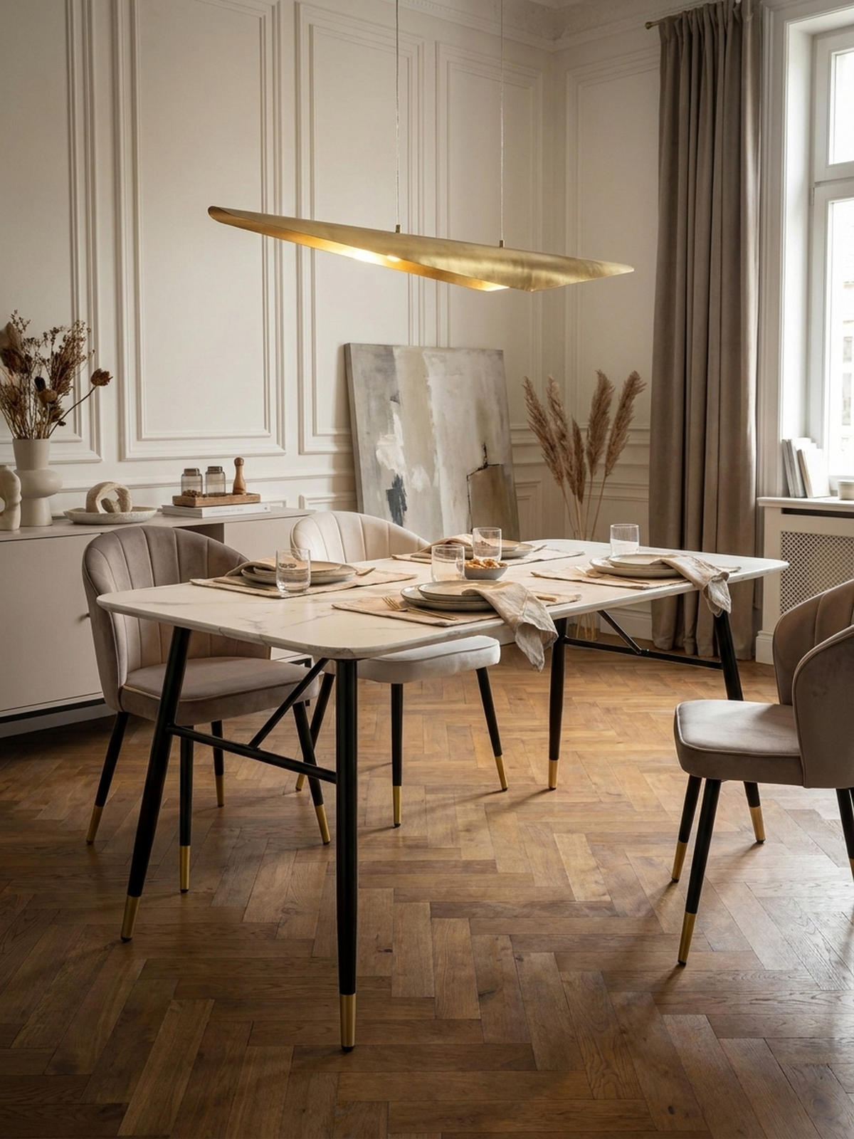 ESSTISCH Marmoroptik Metall Rechteckig Modern Klein, Weiß 200x90x76 cm - Goldfarben/Weiß, Holzwerkstoff/Metall (90/200/76cm) - KADIMA DESIGN
