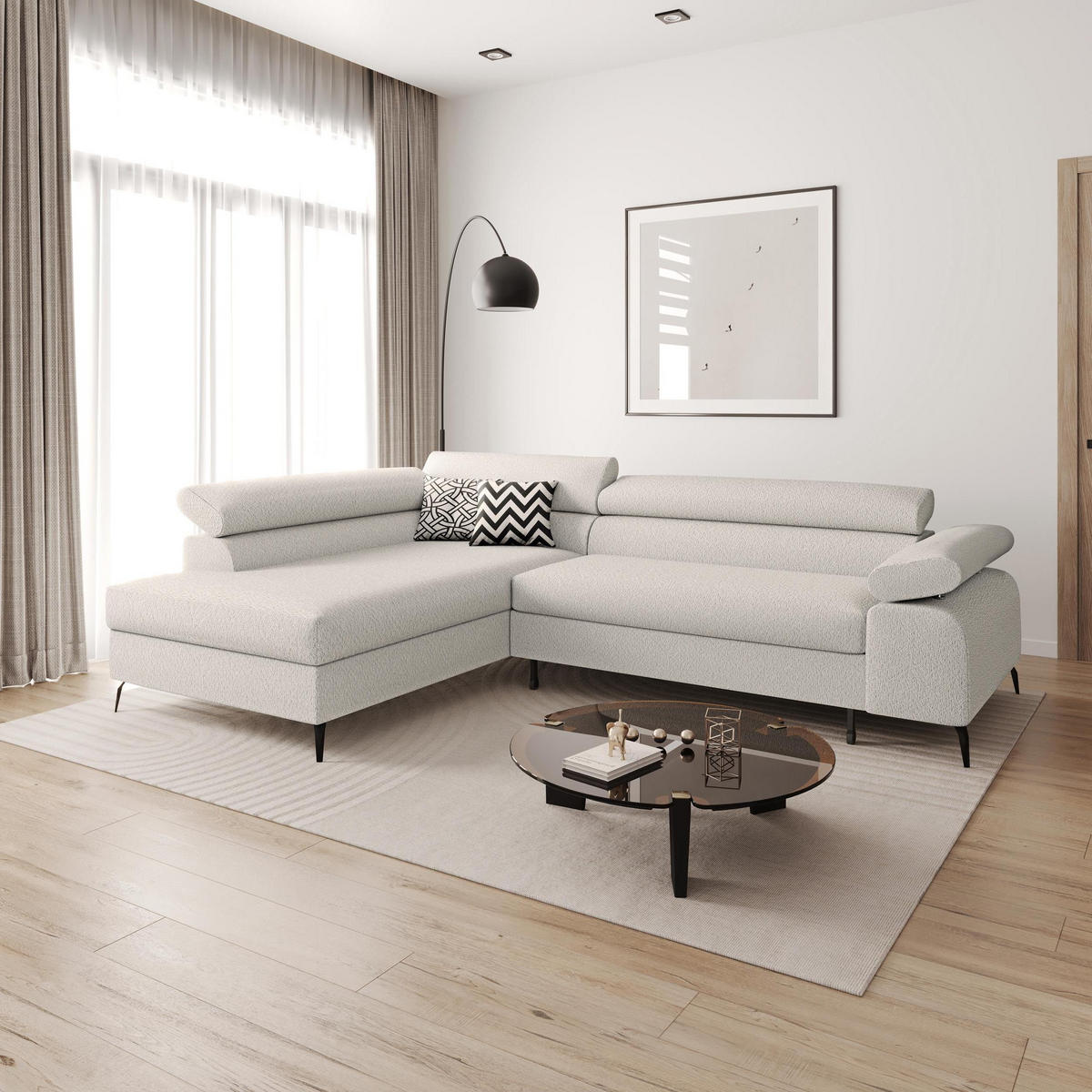 ECKSCHLAFSOFA Mellow mit Bettkasten, Beige, links - Beige/Schwarz, Textil (270/205cm) - Beautysofa