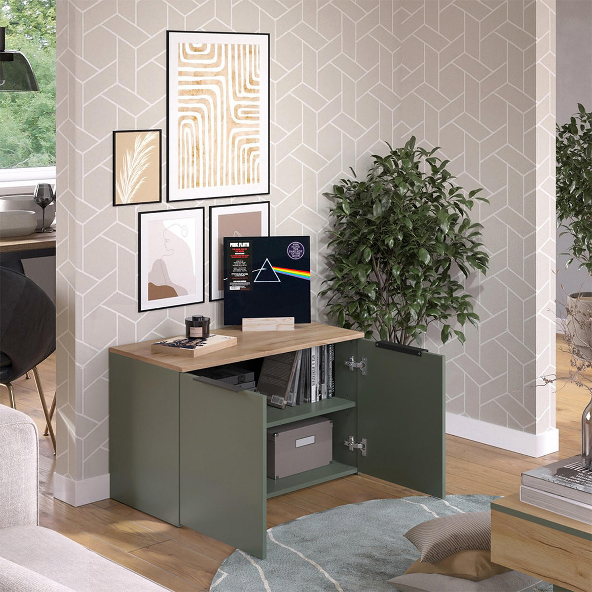 KOMMODE Wido Grün 80 x 50 cm mit 2 Türen - Grün/Sonoma Eiche, Holzwerkstoff (80/50/40cm) - Vicco
