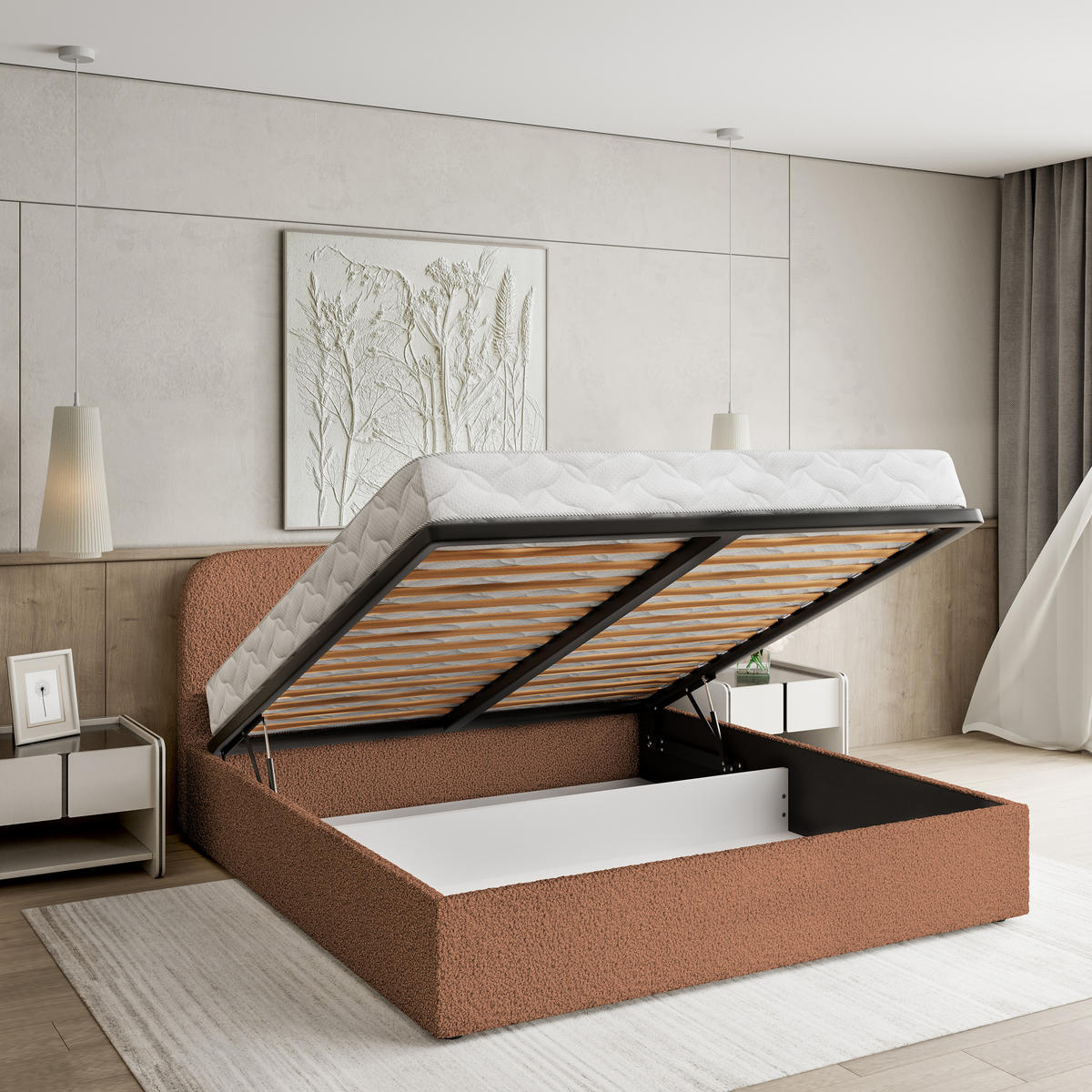 POLSTERBETT RENIVE Q 120x200 cm mit Bettkästen - Kupferfarben - Kupferfarben, Holz/Textil - MASSENO