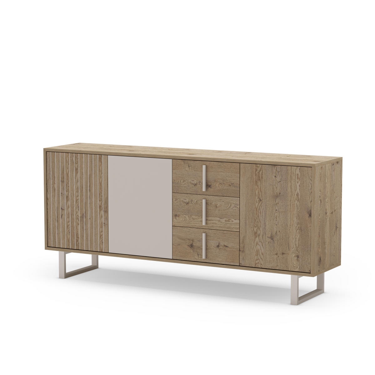 SIDEBOARD 3 Türen und 3 Schubladen B180 cm - MILLAY - Grau, Holz (40/80/180cm) - Calicosy