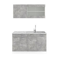 SINGLEKÜCHE R-Line Beton 140 cm, AP Marmor - Schieferfarben/Weiß, Holzwerkstoff (140/81.6/60cm) - Vicco