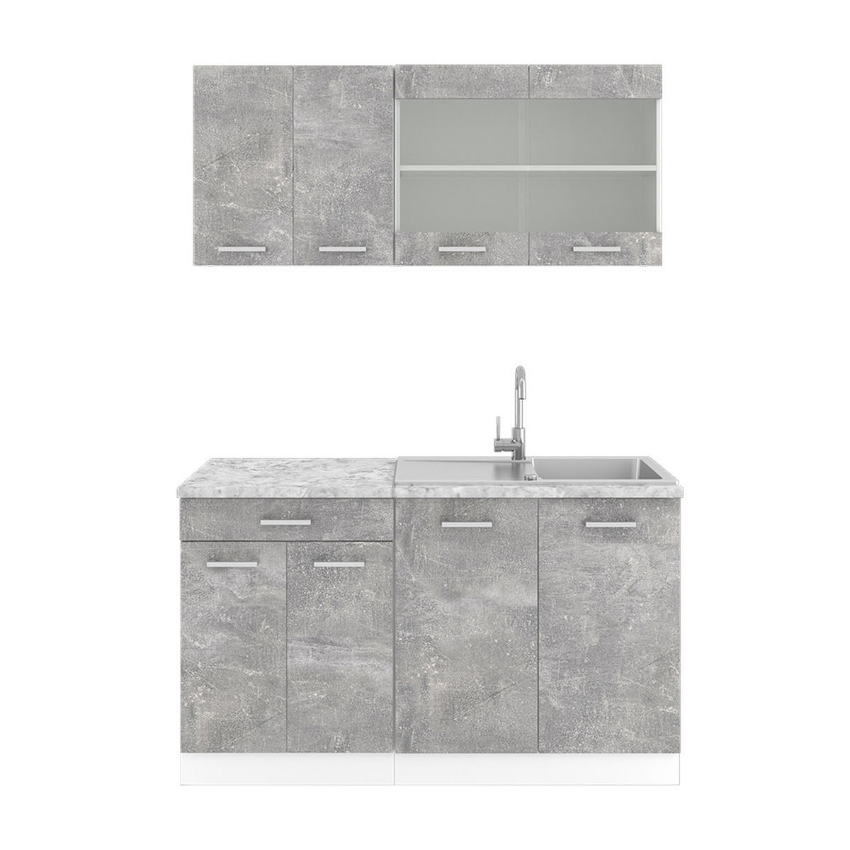 SINGLEKÜCHE R-Line Beton 140 cm, AP Marmor - Schieferfarben/Weiß, Holzwerkstoff (140/81.6/60cm) - Vicco