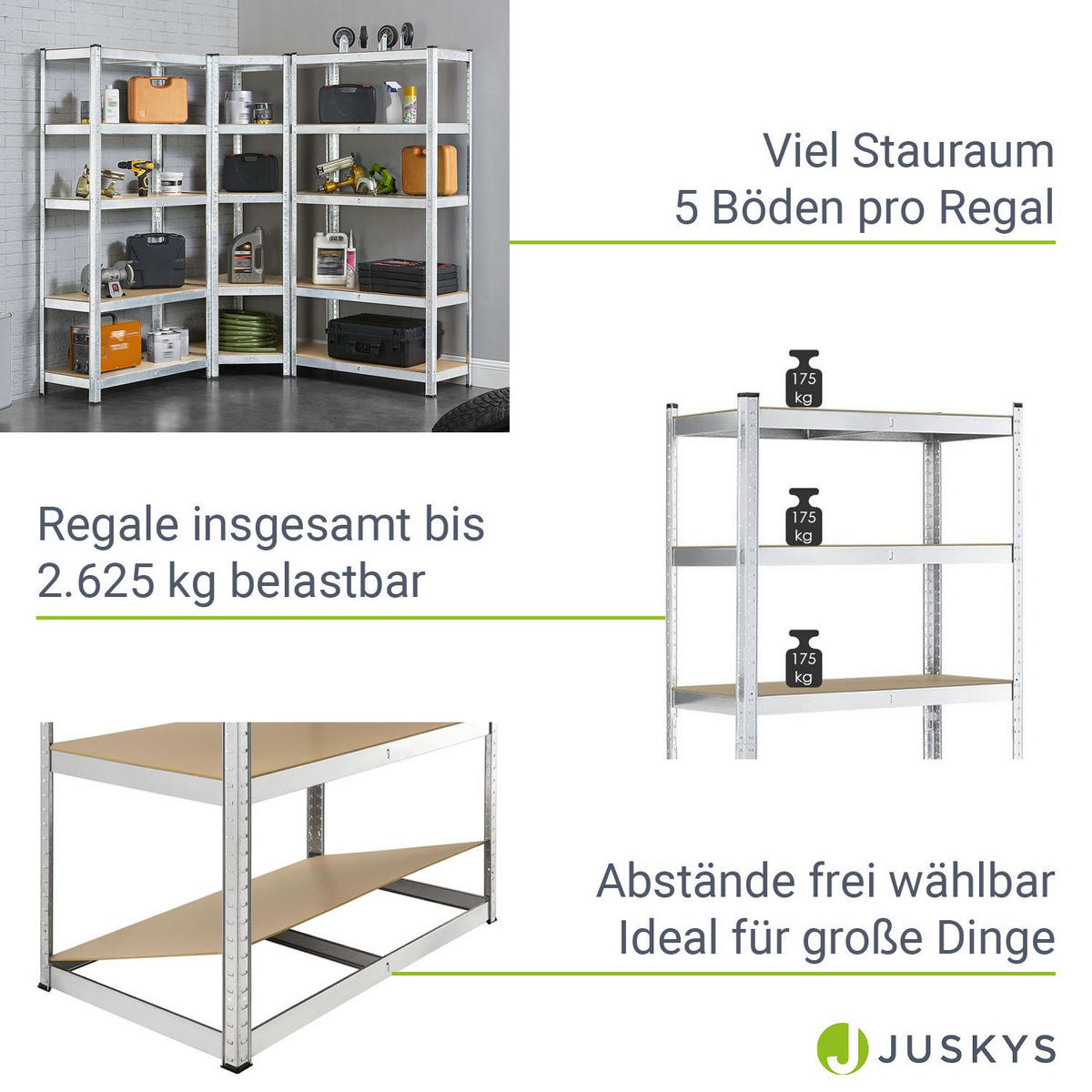 REGALSYSTEM Basic silber insgesamt 15 Böden (3er-Set) - Silberfarben, Metall (160/180/160cm) - Juskys