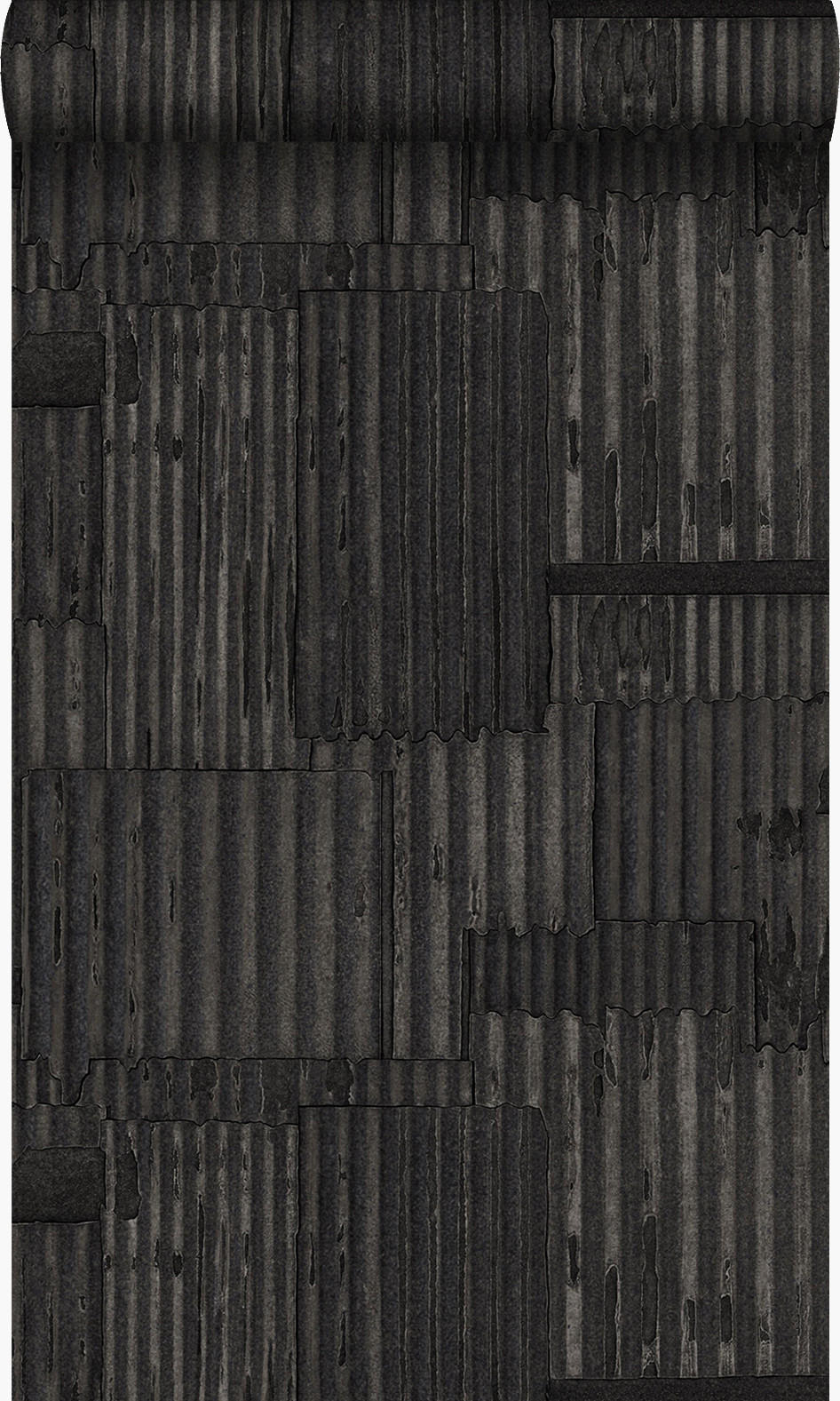 TAPETE industrielle Wellplatten aus Metall 3D 53 cm x 10.05 m - Schwarz, Papier (53/1000cm) - Origin Wallcoverings