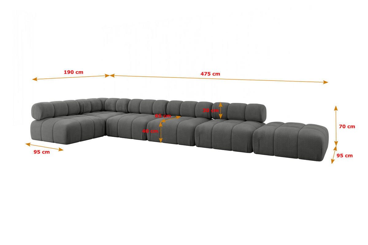 ECKSOFA modulares Sofa Favio-L3 - 475x190x70 cm Dunkelgrau Velours - Dunkelgrau, Holzwerkstoff/Textil (475/190cm) - ALTDECOR