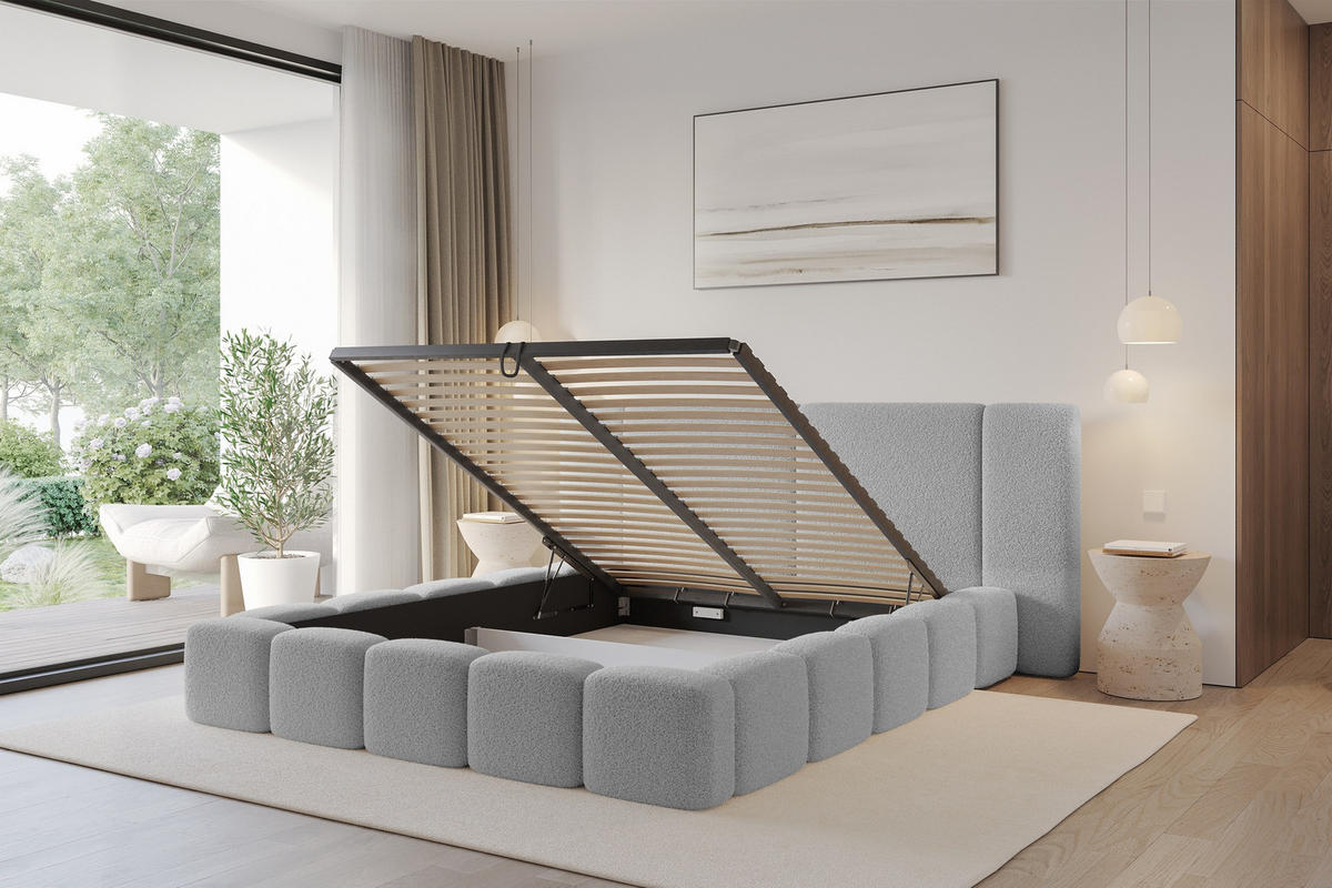POLSTERBETT mit Bettkasten und Lattenrost, Bett mit Matratze H3/H4 - NILO 140x200 Hellgrau - Taupe, Holzwerkstoff/Textil (140/200cm) - ALTDECOR