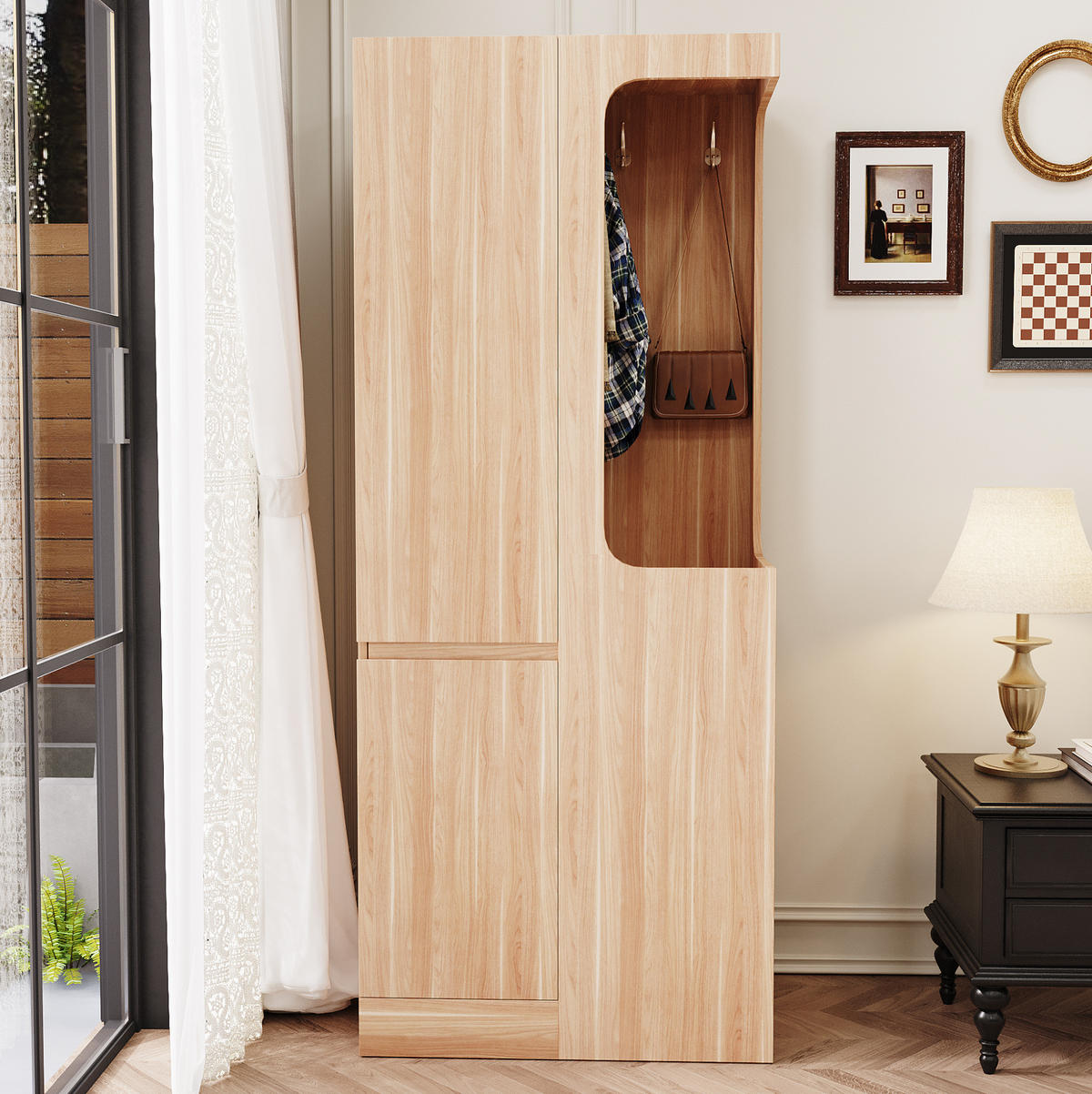 KLEIDERSCHRANK 70/170/40 cm Weiß/Holz aus Kiefer, Sperrholz und MDF mit Schubladen - Nussbaumfarben, Holzwerkstoff (40/170/70cm) - OKMYHOME