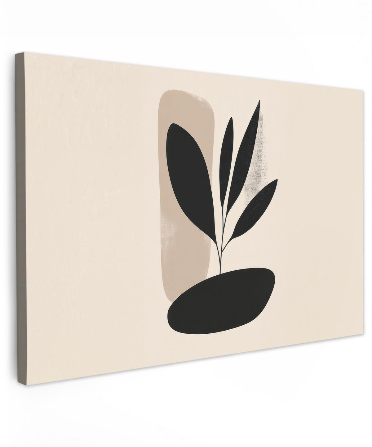 LEINWANDBILD Pflanze - Beige - Japanisch Deko Schlafzimmer 30x20 cm - Schwarz, Textil (30/20cm) - MuchoWow