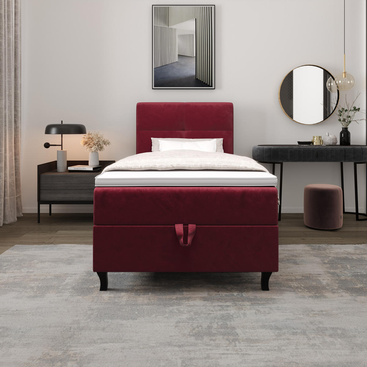 BOXBETT LIMBA mit Matratze H3, Bonell und Topper 120x200 Monolith 59 - Rot, Holz/Textil (120/200cm) - Bedante