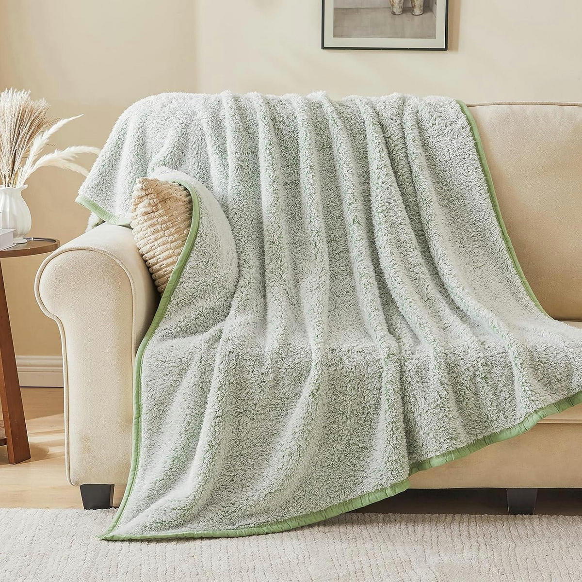 KUSCHELDECKE Sherpa 127 x 152 cm Salbei - Hellgrün, Textil (130/152.4cm)