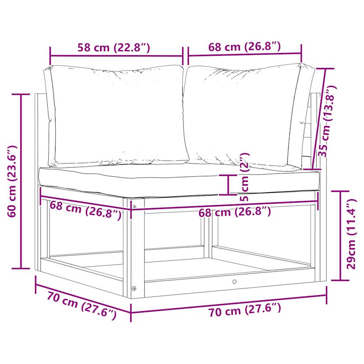 MODULAR-ECKSOFA Mit Dunkelgrauen Kissen Akazie Massivholz - Grau, Holz (70/60/70cm) - vidaXL