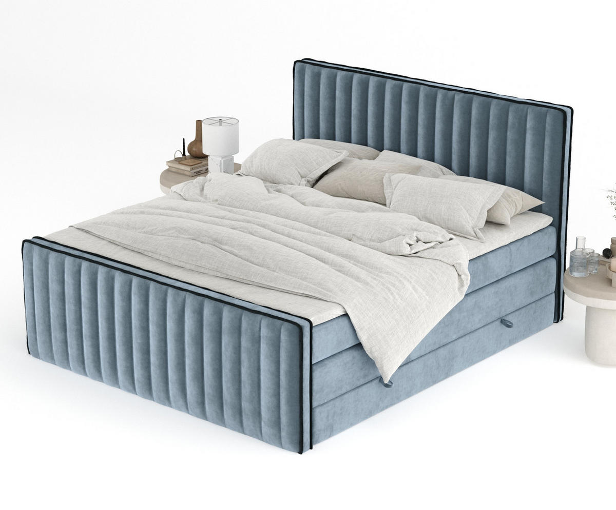 BOXSPRINGBETT Nocturne Blau Grau 200/200 cm - Blaugrau/Schwarz, Holz/Holzwerkstoff (200/200cm) - Maison de Reve