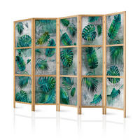 PARAVENT Japanischer 5-tlg 225x172 cm Tropische Bl tter - Grün, Holz/Textil (225/172/3cm) - Muralo